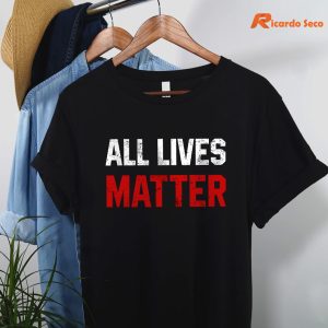 All Lives Matter T-shirt hanging on a hanger