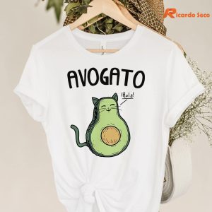 Avogato Funny Cat T-shirt hanging on a hanger