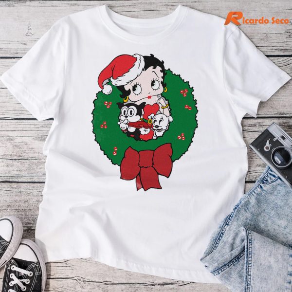 Betty Boop Christmas Characters Wreath T-shirt