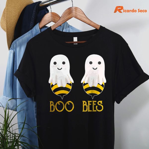 Boo Bees Halloween T-shirt hanging on a hanger