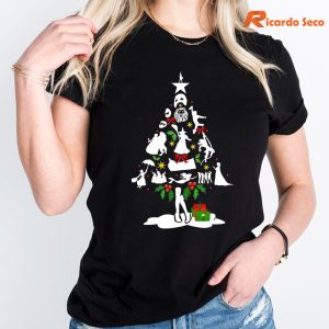 Broadway Musicals Theater Christmas Tree T-shirt is worn on the body