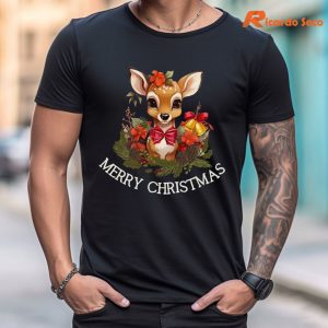 Christmas Deer T-Shirt is being worn on the body
