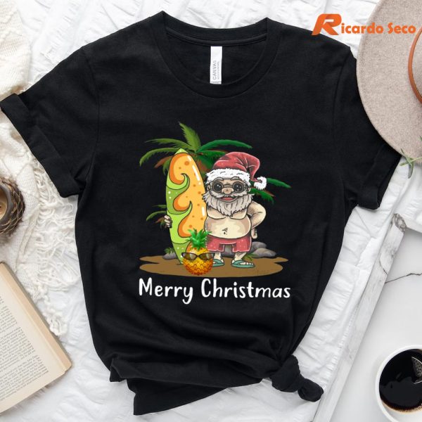 Christmas Palm Tree Tropical Xmas Coconut Santa Surfing T-Shirt