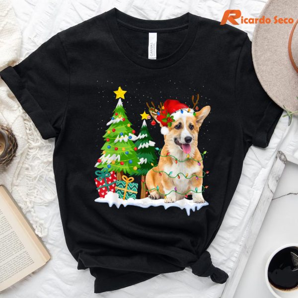 Corgi Dog Santa Hat Reindeer Christmas T-shirt