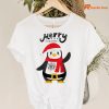 Cute Baby Penguin Merry Christmas T-shirt hanging on the hanger
