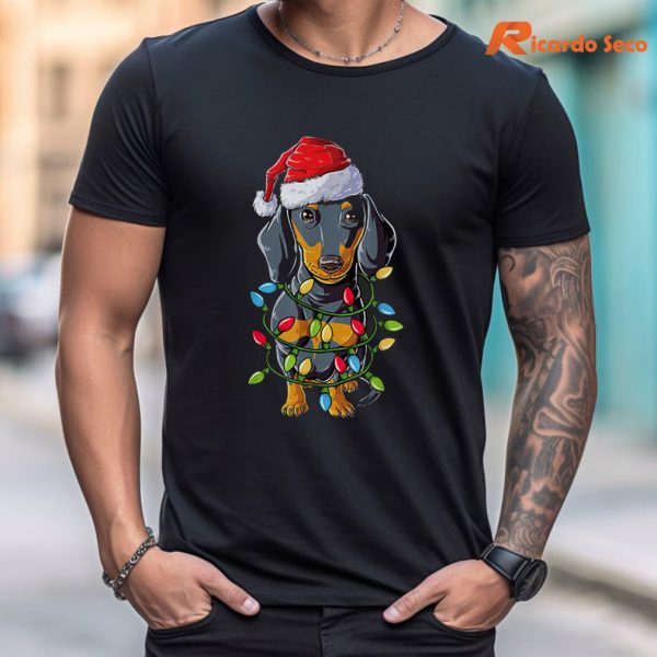 Dachshund Santa Christmas Tree Lights Xmas Dog T-Shirt is worn on the body