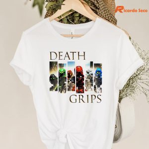 Death Grips Bionicle T-shirt hanging on a hanger