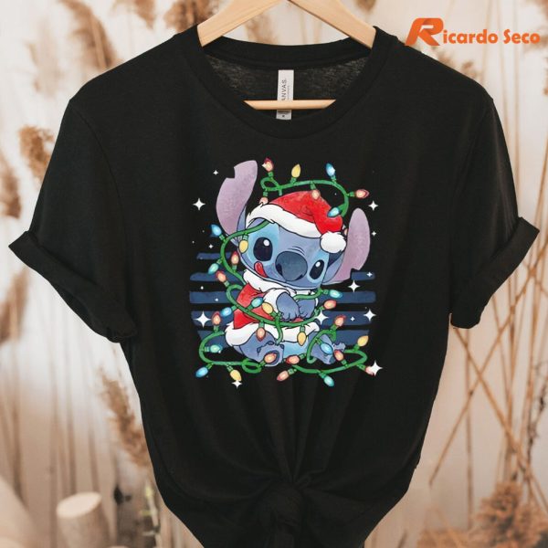 Disney Lilo & Stitch Santa Stitch Christmas T-shirt hung on a hanger