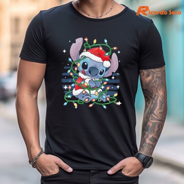 Disney Lilo & Stitch Santa Stitch Christmas T-shirt is worn on the body