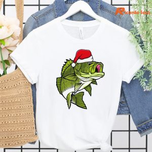 Fishing Christmas Pajama Fish Santa Fisherman Angler T-Shirt hanging on the hanger