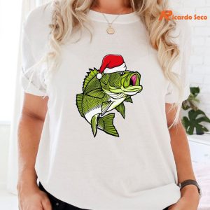 Fishing Christmas Pajama Fish Santa Fisherman Angler T-Shirt is worn on the body