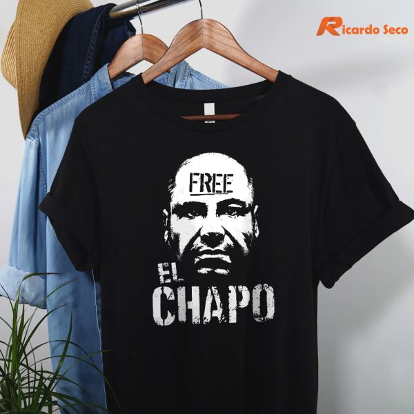 Free El Chapo T-shirt hanging on a hanger