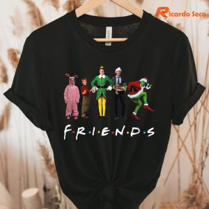 Friends Christmas T-shirt hanging on a hanger
