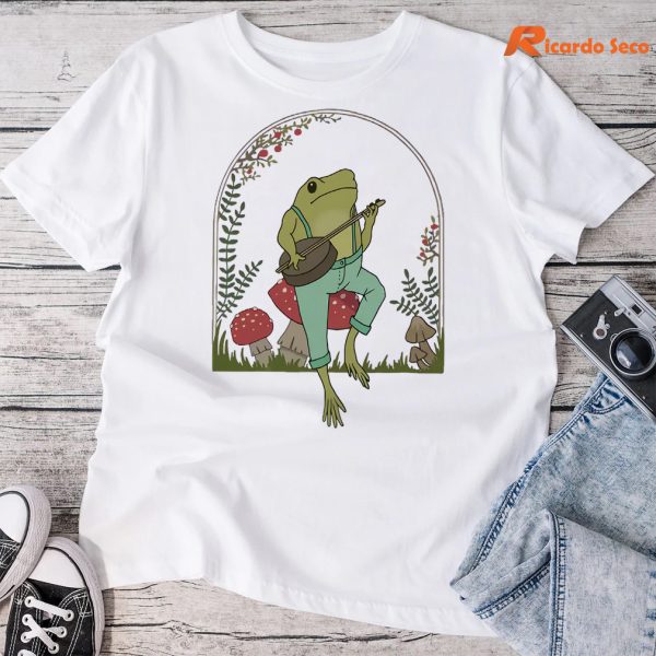 Frog Playing Banjo on Mushroom T-shirt