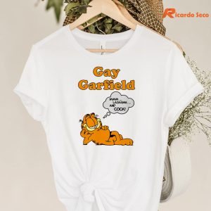 Gay Garfield T-shirt are hanging on hangers