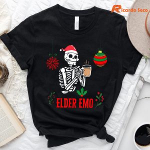 Gothic Elder Emo Skeleton Goth Red And Green Christmas T-shirt