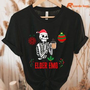 Gothic Elder Emo Skeleton Goth Red And Green Christmas T-shirt hanging on the hanger
