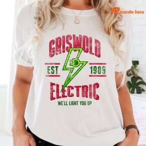 Griswold Electric Funny Christmas T-shirt is worn on the body