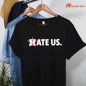 Hate US T-shirt hanging on the hanger