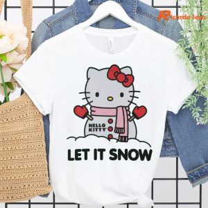 Hello Kitty Let It Snow T-shirt hung on a hanger