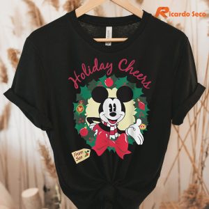 Holiday Cheers Mickey & Friends Disney Christmas T-shirt hanging on the hanger