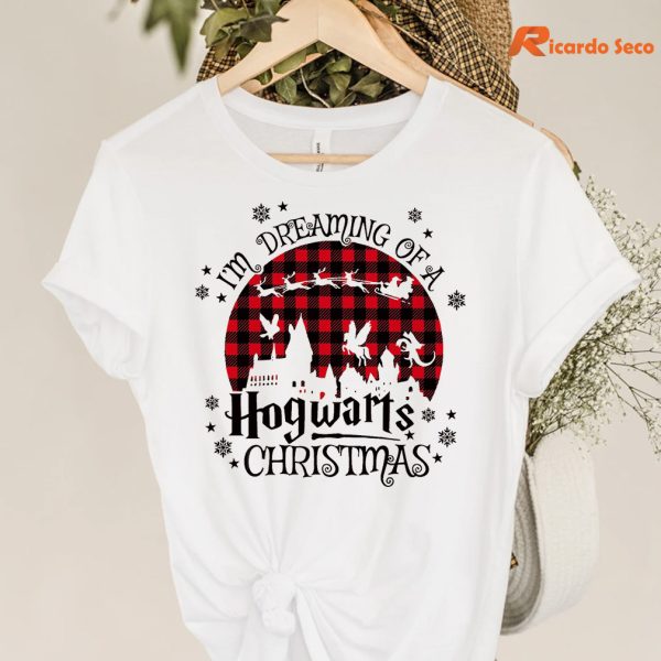 I Dreaming Of A Hogwarts Christmas T-shirt hanging on the hanger