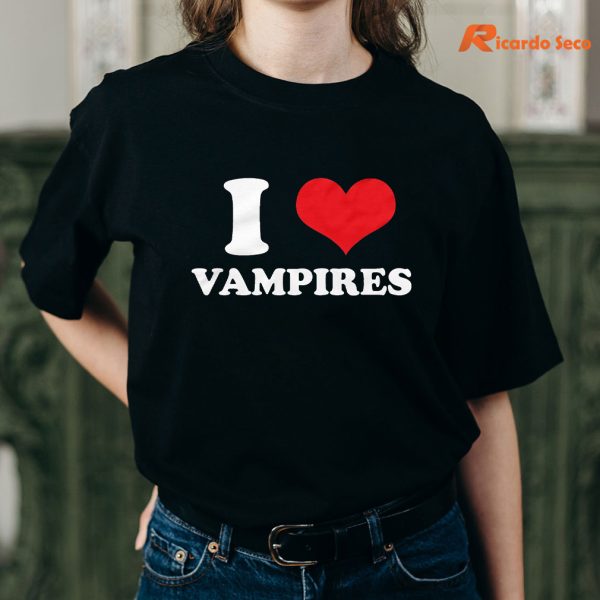 I Heart Vampires T-shirt is being worn on the body