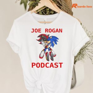 Joe Rogan Podcast T-shirt hanging on a hanger