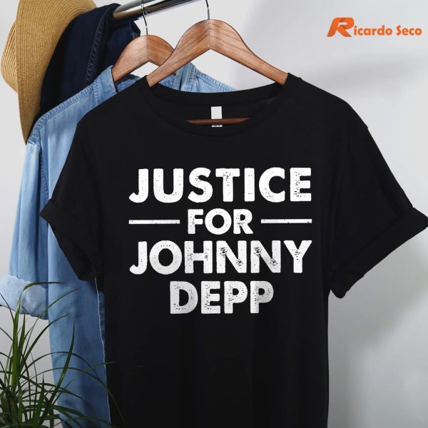 Justice For Johnny Depp T-shirt hanging on a hanger