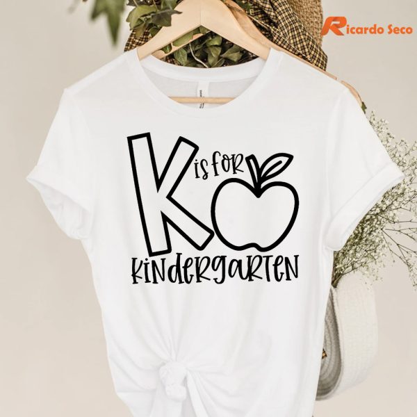 K is for Kindergarten T-shirt hanging on a hanger
