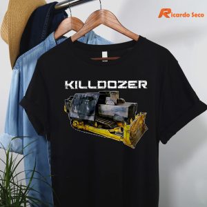 Killdozer T-shirt hanging on a hanger