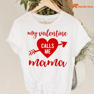 Mama is My Valentine T-shirt hanging on the hanger