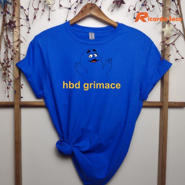 McDonald Happy Birthday Grimace T-shirt hanging on the hanger