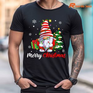 Merry Christmas Funny Gnome T-shirt is worn on the body