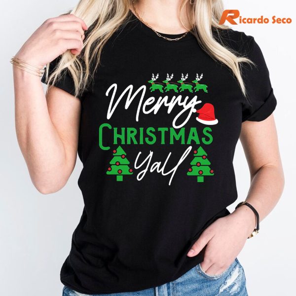 Merry Christmas Y'all T-shirt is worn on the body