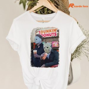 Michael Myers Dunkin Donuts T-shirt hanging on the hanger