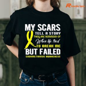 My Scars Tell A Story Endometriosis Awareness T-shirt is worn on the human body