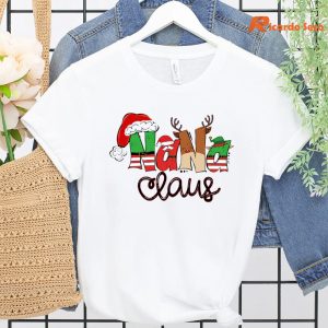 Nana Claus Christmas T-shirt hanging on a hanger