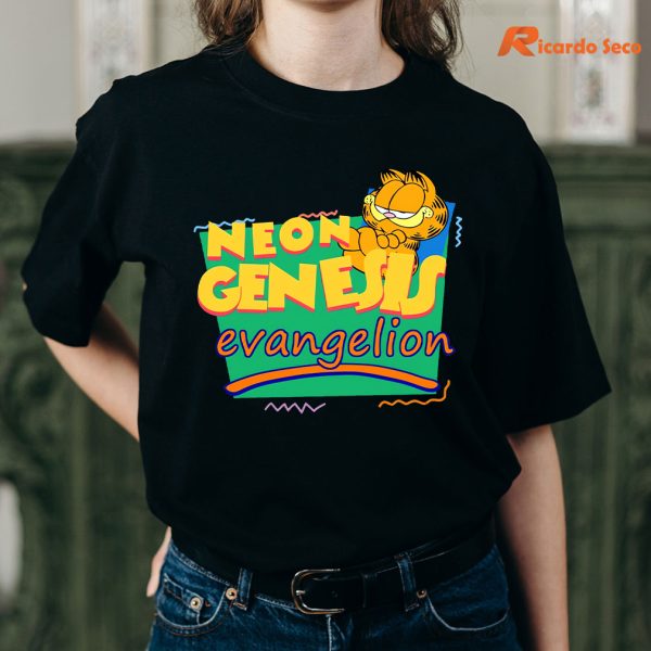 Neon Genesis Evangelion Meets Garfield And Friends T-shirt is worn on the human body