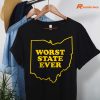 Ohio Worst State Ever T-shirt hanging on the hanger