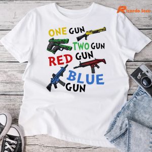 One Gun Two Gun Red Gun Blue Gun T-shirt