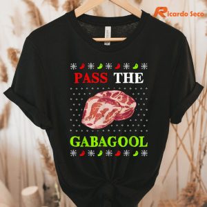 Pass the Gabagool Tacky Ugly Christmas T-shirt hanging on the hanger