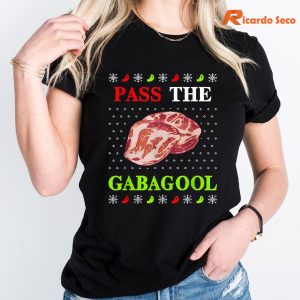 Pass the Gabagool Tacky Ugly Christmas T-shirt is worn on the body