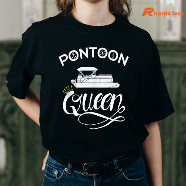 Pontoon Queen Boat Accessories T-shirt being worn on the body