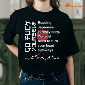 Reading Japanese is Easy T-shirt is being worn on the body