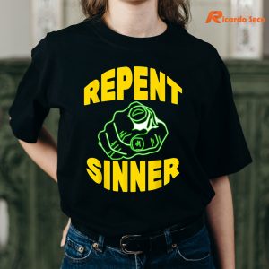 Repent Sinner - Christian Jesus Bible T-shirt is being worn on the body