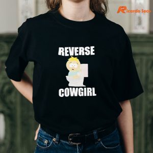 Reverse Cowgirl Butters Stotch T-shirt is being worn on the body
