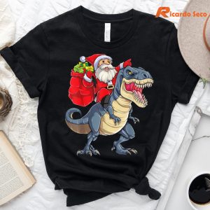 Santa Riding Dinosaur Christmas T-shirt