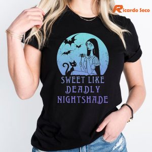 The Nightmare Before Christmas Sally Sweet T-shirt is worn on the body