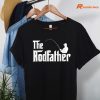 The Rodfather Funny Fishing T-shirt hanging on a hanger